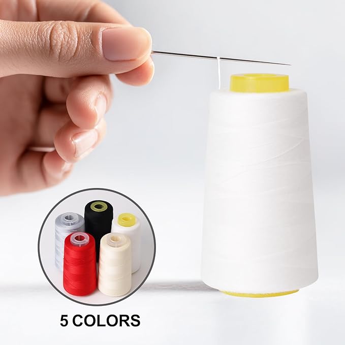 Sewing Thread Cone Set, 3 Pack Serger Thread, 3000 Yards Each, All Purpose Thread for Sewing, Quilting, Machines, Overlock, Merrow & Hand Embroidery (White*3)