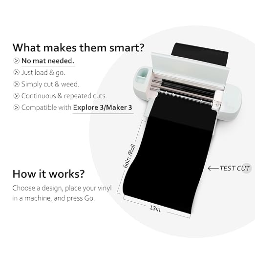 TECKWRAP 001 Smart Adhesive Vinyl Permanent,13in x 5ft, Vinyl for DIY Decal Projects, Compatible with Explore3/Maker3, Glossy Ink Black