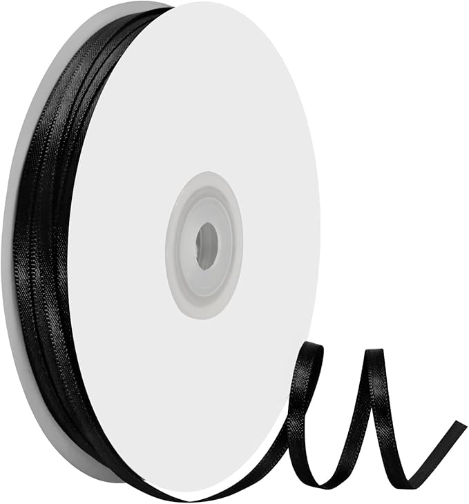 1/8" X 100 Yards Black Satin Thin Ribbon Solid Color Double Faced Ribbons Perfect for Crafts Wedding Decor Bow Making Arts Sewing and More
