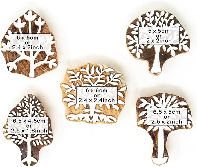 Wooden Printing Stamps Indian Design - Block Stamp for Printing Saree Border/Dresses/Craft Card Making/Scrapbook/Clay Pottery (Set of 5) Hashcart®