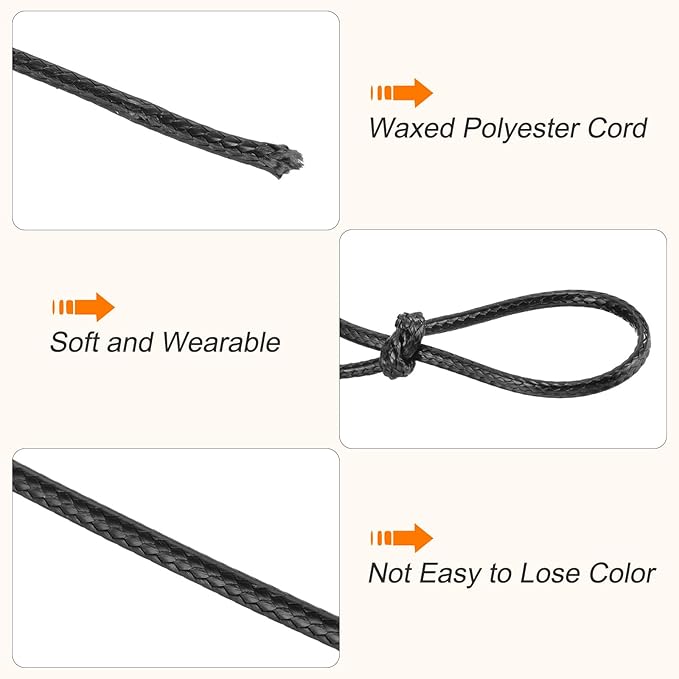 MECCANIXITY Waxed Cord 2mm Waxed Polyester Cord 98 Yard Wax String for Bracelet Making, Necklaces, Beading, Jewelry Making and DIY Crafts(Black)