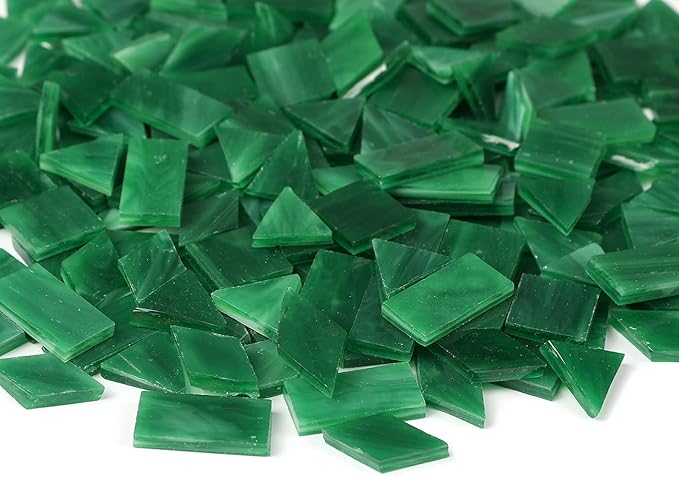 Lanyani 200 Mixed Color Glass Mosaic Tiles - 4 Shapes, Tiffany Stained Glass Pieces for Crafts, Pine Green