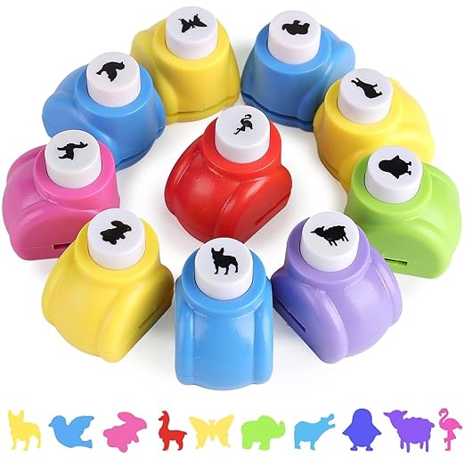 LOVEINUSA 10 PCS Land Animal Shaped Craft Hole Punch Set for DIY Crafting, Scrapbooking, Tissue Paper for Gift Bags, Wrapping Paper and Festival Wrapping Crafts, Birthday Confetti Maker Projects