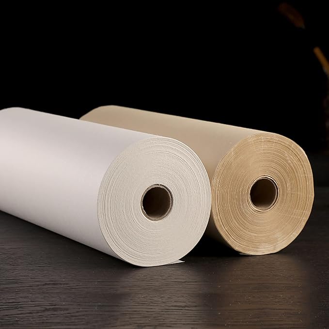 MEGREZ Roll Pack Xuan Paper Thicken Calligraphy Xuan Paper Sumi Paper for Practice Chinese Japanese, 35cm x 100m(13.8in x 328ft), Half Raw Ripe Xuan Paper, Yellow