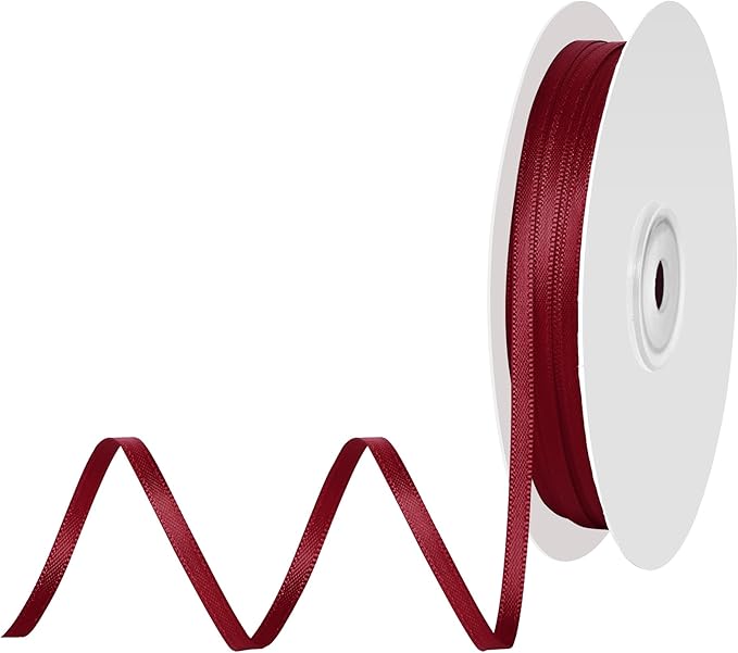 1/8 Inch X 100 Yards Sherry Satin Thin Ribbon Solid Color Double Faced Ribbons Perfect for Crafts Wedding Decor Bow Making Arts Sewing and More