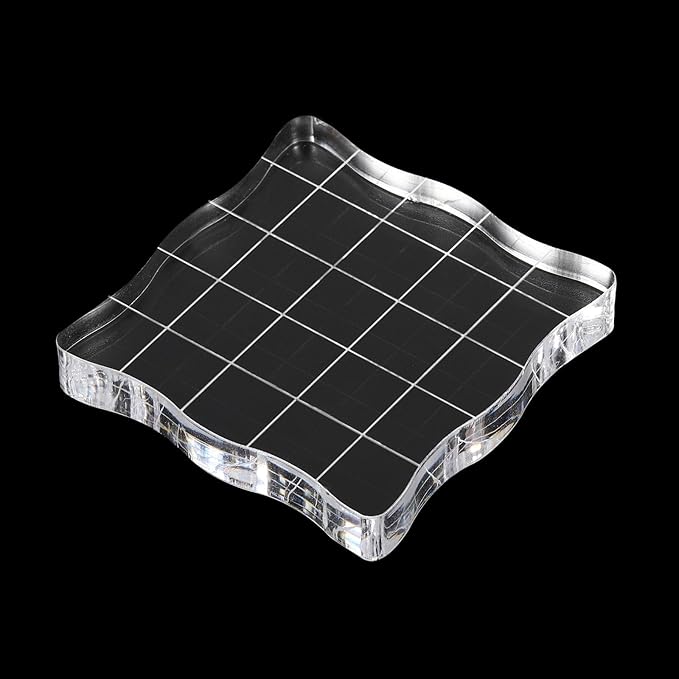 PATIKIL 2" x 2" Acrylic Stamp Block, 2 Pack Clear Stamping Block with Grid Lines Decorative Mounting Blocks Wave for Scrapbooking DIY Crafts Card Making