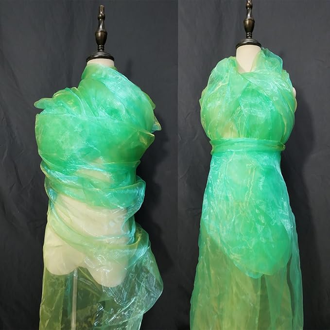 Two-Tone Iridescent Holographic Organza Fabric - 5.5 Yards by The Yard | Lightweight Sheer Tulle | for Wedding Dresses, Party Decor, DIY Crafts, Shiny Backdrops(Grass Green + hint of Yellow)