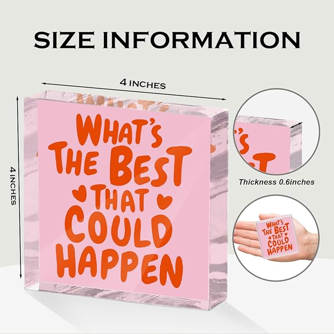 Inspirational Quote Desk Decor Acrylic Sign 4X4 Inch, Positive Affirmation Desk Decorative Signs for Shelf Tabletop Cubicle Room Office, Pink Gifts for Women Friends