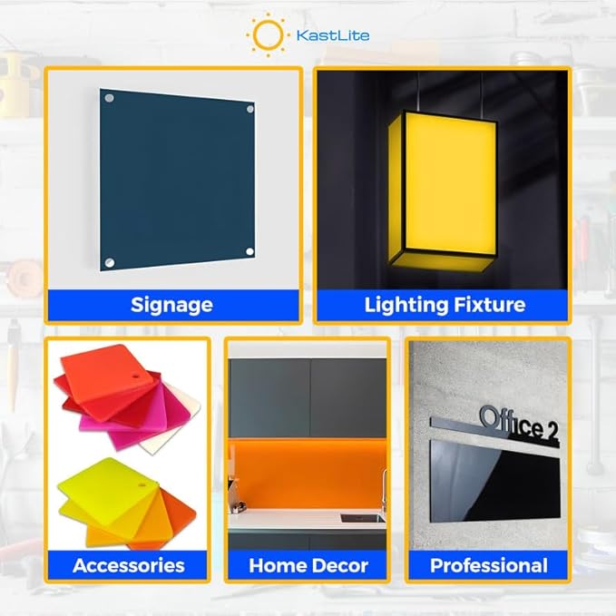 KastLite Colored Acrylic Sheets Nominal 12" x 24" - Plastic Sheet Easy to Cut, Saw, Shape, Laser Cut - Ideal for Arts & Crafts & DIY Projects- Durable, Lightweight, Scratch Resistant - Yellow 8 Pack