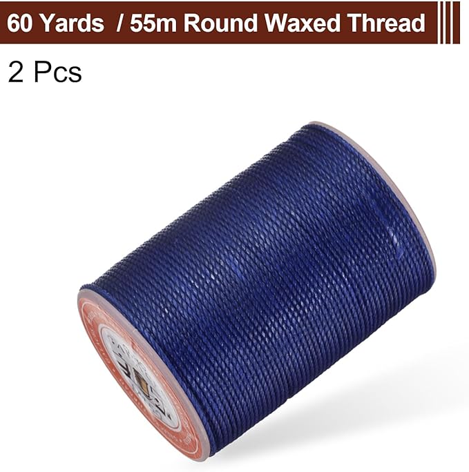 uxcell Round Leather Sewing Waxed Thread, 55m / 60 Yards Polyester Wax String, 0.80mm Wax Stitching Cord for Leather Crafts, Bookbinding, Bracelets Braided, Sapphire Blue, 2pcs