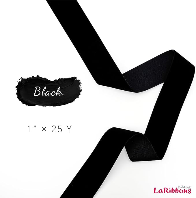 LaRibbons Thin Velvet Ribbon 1 Inch x 25 Yards, Black Velvet Ribbon for Christmas Tree, Gift Wrapping, Wreath Bow, Outdoor Decoration