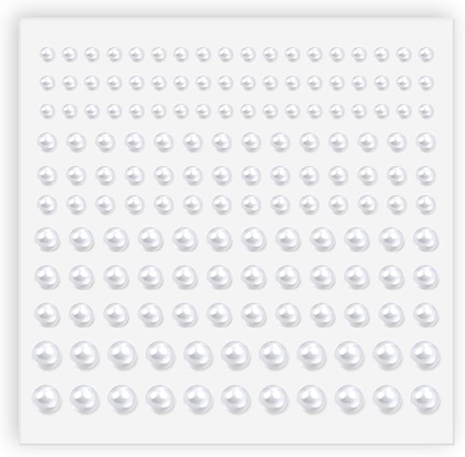Pearl Stickers Self Adhesive Hair Pearls Gem White Jewel Sticker for Making Hair Decor Face,Body, Nail, Phone Art Craft Scrapbooking Embellishments Assorted Size 3mm/4mm/5mm/6mm (165)