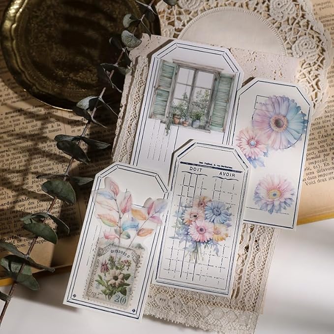 Vintage Vellum Stickers Floral Plants Elements Scrapbooking Supplies Flowers Botanic Natural Translucent Paper Self-Adhesive Junk-Journal Items (Spring Bouquet)