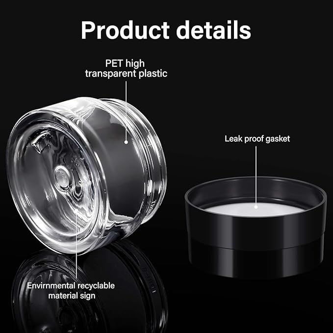 SATINIOR 24 Pieces Empty Clear Plastic Jars with Lids Round Storage Containers Wide-Mouth for Beauty Product Cosmetic Cream Lotion Liquid Butter Craft and Food (Black Lid, 1 oz)