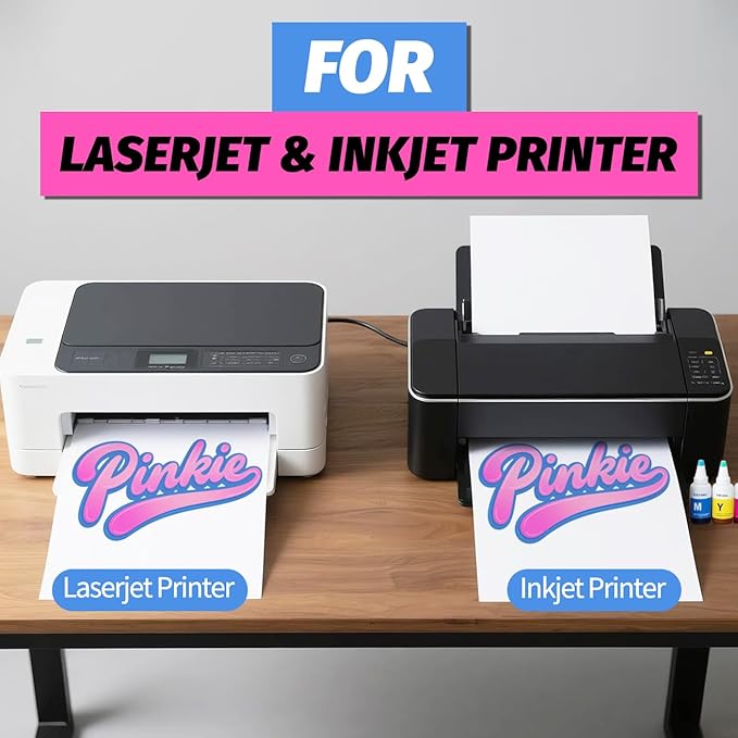 Lovein-Pinkie Heat Transfer Paper for Laser & Inkjet Printer (10 Sheets 8.5x11", Dark Plus) Printable Iron on Transfer Paper for Dark Fabric, Printable Heat Transfer Vinyl for T Shirts