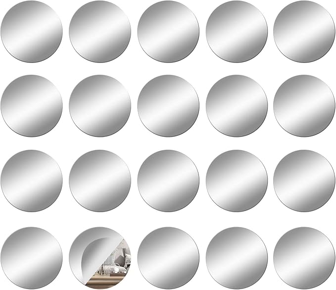 DARENYI 20Pcs Glass Round Mirror Tiles, 4 inch Small Circle Mirrors Self Adhesive Mirror Stickers Glass Mirror Plates, Mirror Sheets for Walls Decor Wedding Table Centerpieces DIY Crafts Mosaic