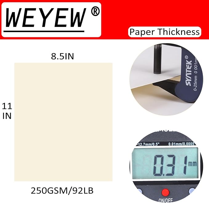 100 Sheets 92lb Cream Cardstock, 8.5" x 11", Premium Card Stock Blank Invitation Paper Greeting Cards DIY Craft Card Making, 92LB Cover 250 GSM