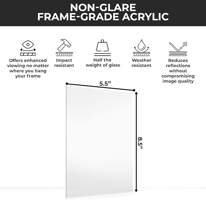 Non-Glare Acrylic Replacement for 5.5x8.5 Picture Frame, Replacement Plexiglass for 5.5x8.5 Photo Frame, UV-Resistant Non-Glare Acrylic Cover Sheet
