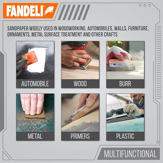 Fandeli 36021 060 Grit Multipurpose Sandpaper Sheets, Brown , 9" x 11", 25-Sheet