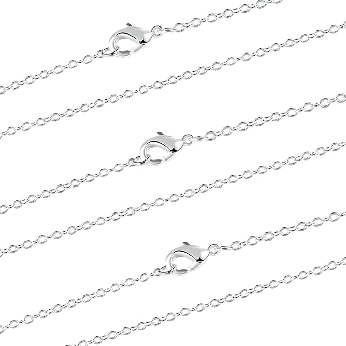 Wholesale 12 PCS Silver Plated Solid Brass Fine Flat Cable Chains Bulk for Jewelry Making 18-30 inches (24 Inch(2MM))