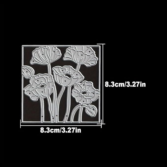 Lapoo Flowers Metal Cutting Die for Scrapbooking - Durable, Cut Stencils for DIY Scrapbook Photo Album Decorative Paper Card, Card Making Supplies, Embossing (Poppy Square 4.2 x 3.6 in)
