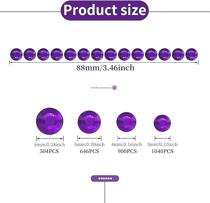 3090 Pcs 4 Sheets Rhinestone Stickers 3/4/5/6 mm Self Adhesive Craft Rhinestones Gems for Face Eyes Makeup Hair Body (Darkpurple-3/4/5/6mm)