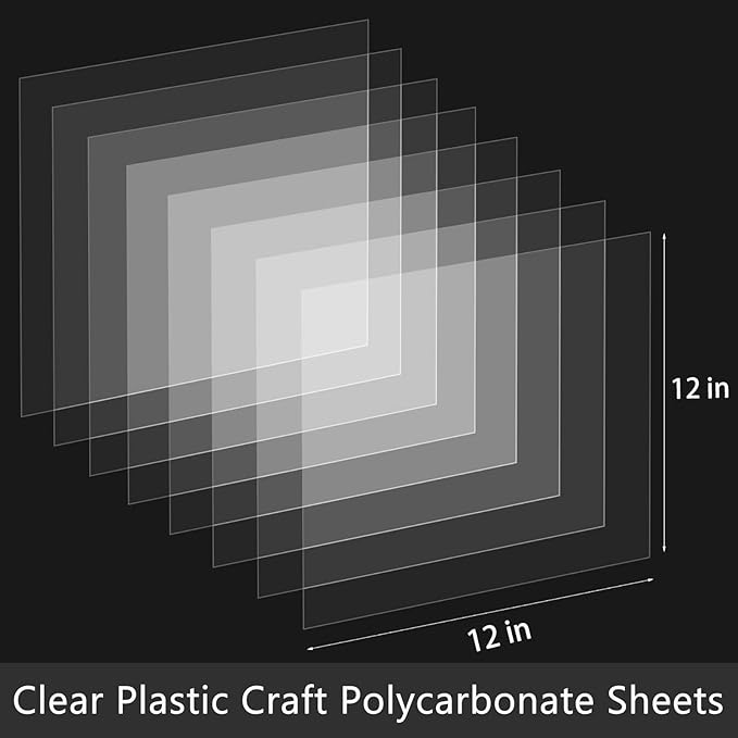 5 Pack 12x12x.02” Clear Plastic Sheet, Plexiglass Craft Plastic Sheets PET Flexible Lightweight Clear Plastic Sheets for DIY Craft Projects, Picture Frames(5, 12” x 12”x 0.02”)