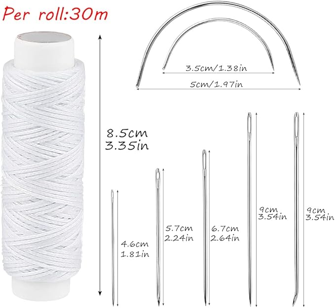 Ftyiwu Waxed Thread, Upholstery Needle and Thread 32 Yards with 7PCS Hand Sewing Needles for Home Upholstery Carpet Canvas Repair Leather Sewing (White)