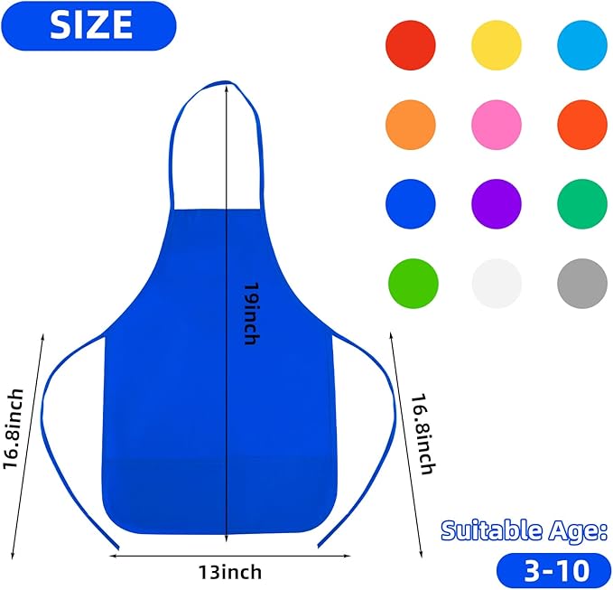 CHRORINE 6/12/24 Pack Kids Painting Apron Toddler Art Aprons for Kids Paint Apron Smock for Painting Cooking Craft Activity