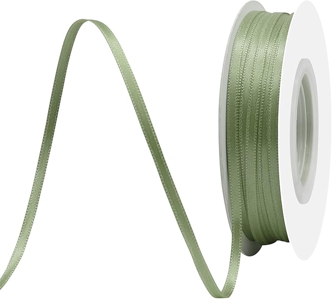 Spring Moss Satin Ribbon 1/8" X 50 Yards Solid Color Double Faced Ribbons Perfect for Crafts Wedding Decor Bow Making Arts Sewing and More