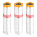 HARFINGTON 3 Rolls Pre-Taped Masking Film 126" x32.8ft Double Adhesive Tape and Drape Painters Plastic Drop Cloth Film with Tape Plastic Sheeting for Automotive Painting Covering