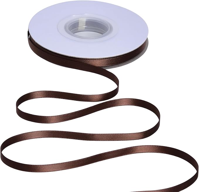 YAMA Brown Double Faced Satin Ribbon 1/4 Inch 25 Yards Brown Ribbon for Gift Wrapping Crafts Hair Bows Wedding Party Decoration
