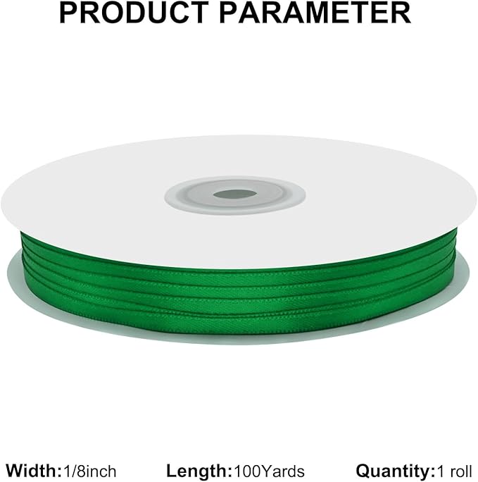 1/8" X 100 Yards Forest Green Satin Thin Ribbon Solid Color Double Faced Ribbons Perfect for Crafts Wedding Decor Bow Making Arts Sewing and More