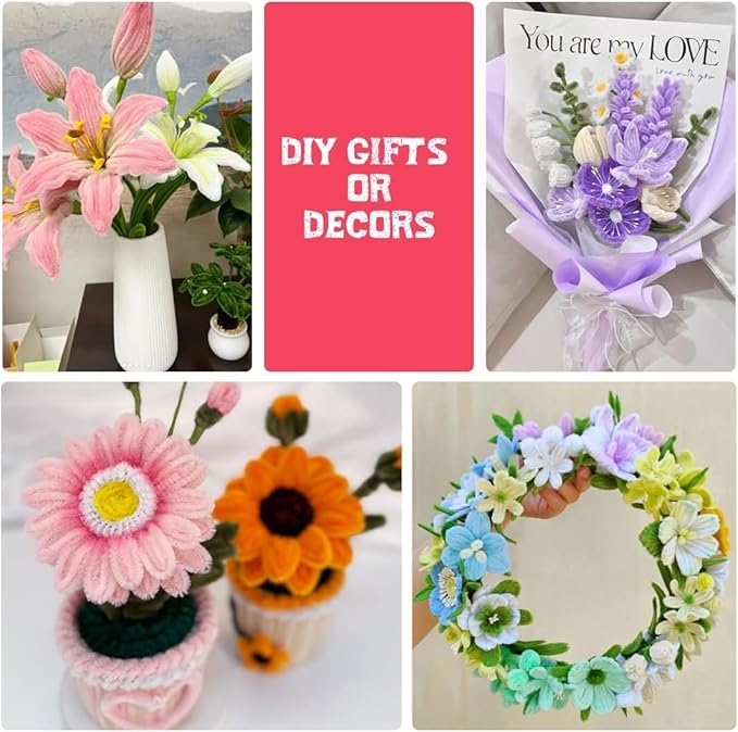 IOOLEEM Pipe Cleaners, 480pcs Red Roses, Flower Making Kit, Arts and Craft Supplies, Ideas for Art Project Activity.