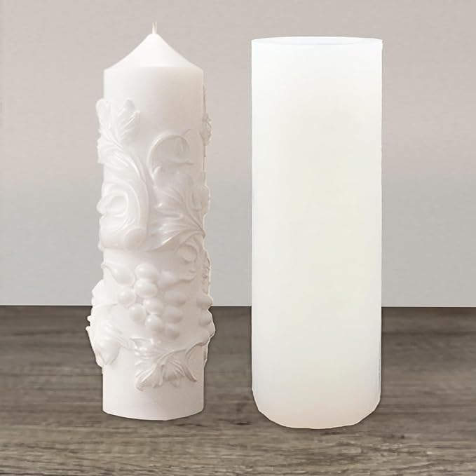 Grape Pillar Candle Molds Vintage Cylinder Thick Silicone Molds for Candle Making Soaps Resin Clay Home Decoration Crafts DIY
