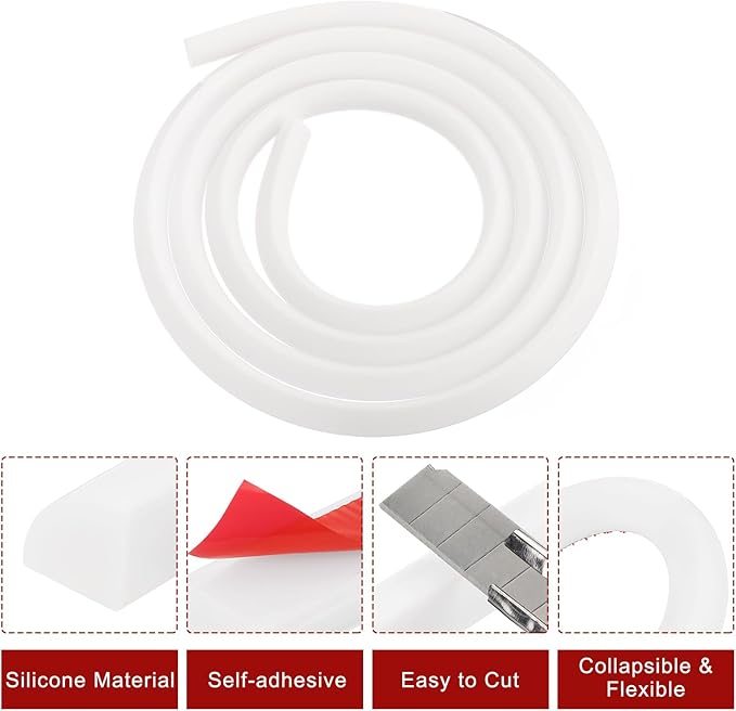 uxcell Flexible Molding Trim, 98 Inch Flexible Quarter Round Molding Silicone Peel and Stick Trim Self Adhesive Shower Water Barrier for Corner Decor Bathroom Kitchen, White