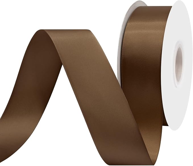 Brown Satin Ribbon 1-1/2" X 50 Yards Solid Color Double Faced Ribbons Perfect for Crafts Wedding Decor Bow Making Arts Sewing and More