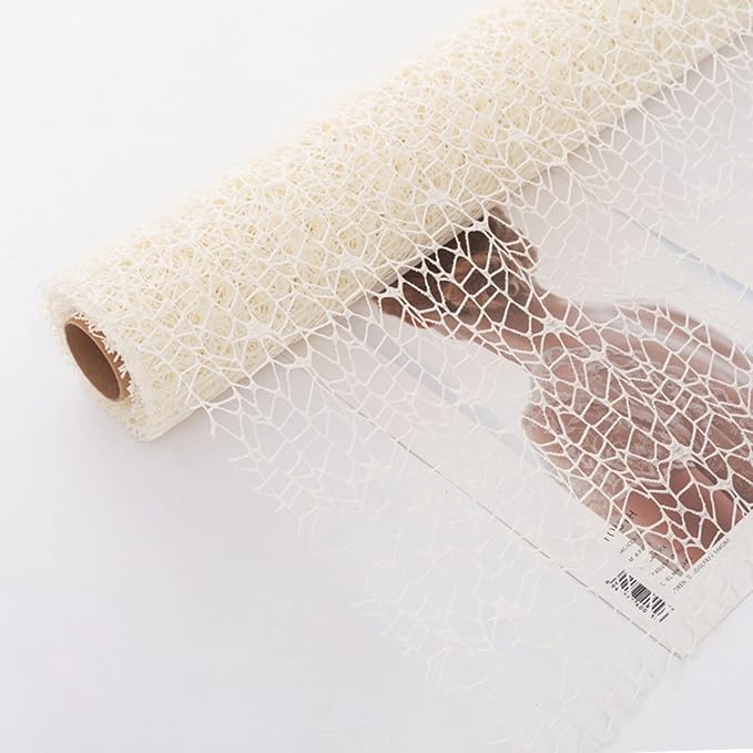 Korean Jacquard Net Mesh Openwork Floral Wrapping Paper 1 Roll Florist Supplies Flower Bouquet Wrapping Paper Floral Supplies for Fresh Flowers, 50cm x 5 Yard (Milk White)