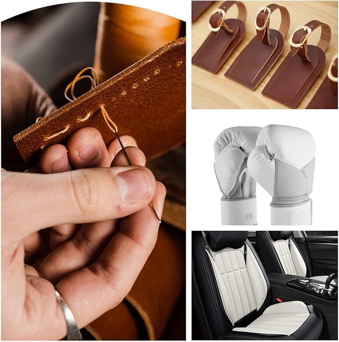 Ftyiwu Waxed Thread, Upholstery Needle and Thread 55 Yards 150D Flat Leather Sewing with 7PCS Hand Sewing Needles for Home Upholstery Carpet Canvas Repair Leather Sewing (Beige)