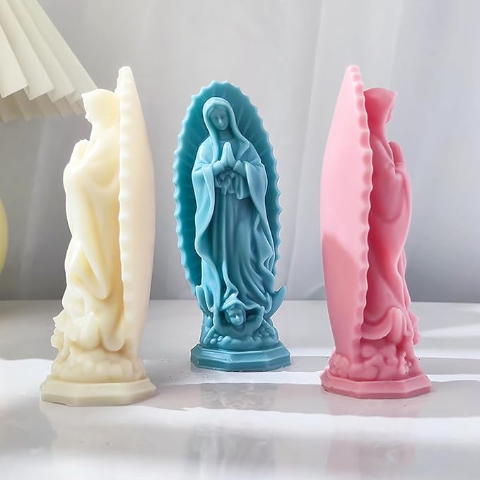 Virgin Mary Silicone Candle Molds, Religious 3D Virgin Mary Statue Molds for Resin Casting, DIY Aromatherapy Candles Wax and Plaster Epoxy Polymer Concrete Clay Sculpture Home Decoration