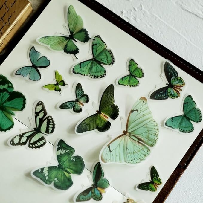 Vintage Vellum Stickers Floral Plants Elements Scrapbooking Supplies Flowers Botanic Natural Translucent Paper Self-Adhesive Junk-Journal Items (Little Butterfly)