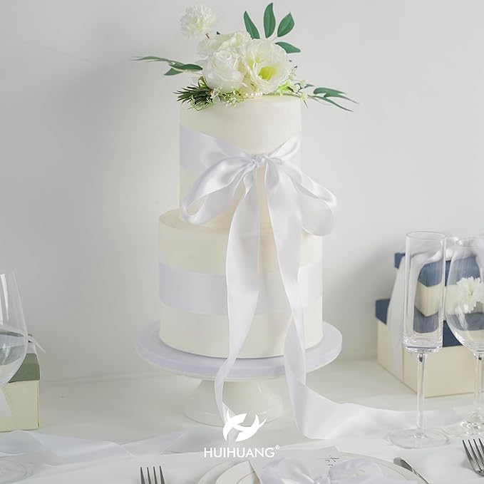 HUIHUANG White Satin Ribbon 2 inch Wide Double Side White Silk Fabric Ribbon for Crafts, Bows Making, Flower Bouquet Wrap, Gift Wrapping, Wedding Bridal Shower Decor, Home Decor -25 Yards/Roll