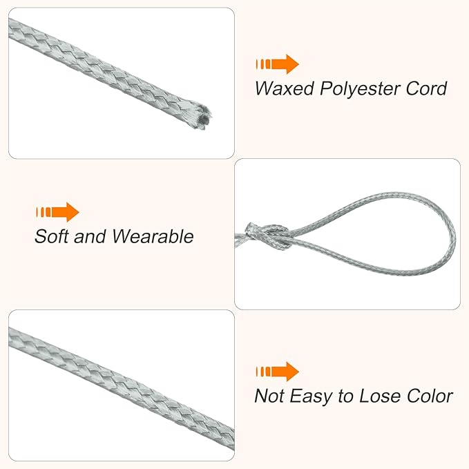 MECCANIXITY Waxed Cord 0.8mm Waxed Polyester Cord 175 Yard Wax String for Bracelet Making,Necklaces, Beading,Jewelry Making and DIY Crafts(Light Gray)