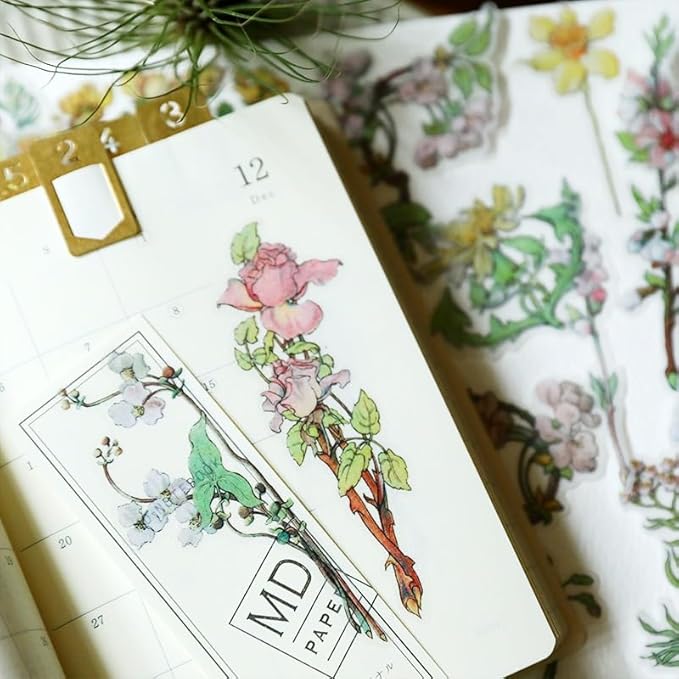 Vintage Vellum Stickers Floral Plants Elements Scrapbooking Supplies Flowers Botanic Natural Translucent Paper Self-Adhesive Junk-Journal Items (Retro Flowers)