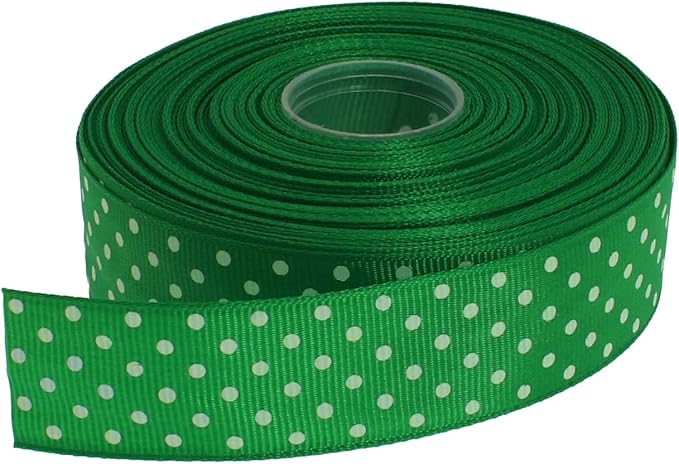 Polka Dot Grosgrain Ribbon 25 Yard Each Roll 100% Polyester (1", Green)