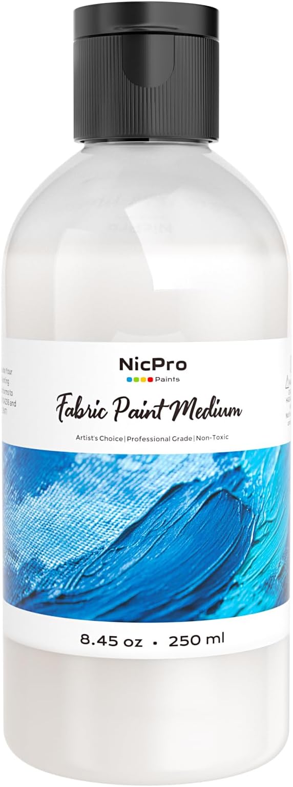 Nicpro Professional Effects Fabric Medium, 8.45oz Bottle Fabric Painting Acrylic Fluid Medium, Improves Acrylic Paint Adhesion to Fabrics, Textiles for Fabrics DIY Clothing, T-shirts, Shoes Jeans Bags