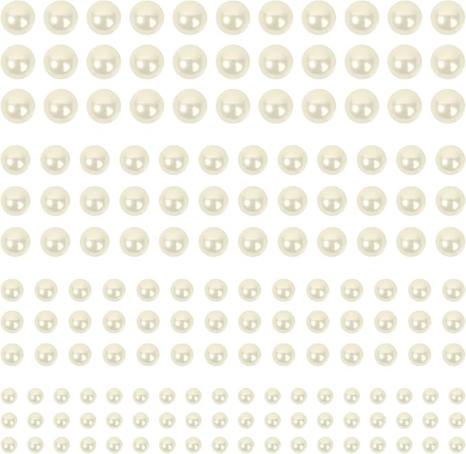 2000+pcs 12 Sheets Self Adhesive Pearl Stickers for Hair, Face, Makeup, Eye, Nail, Crafts, 3mm, 4mm, 5mm, 6mm (Off-White)