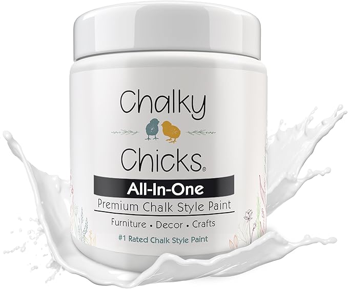 Chalky Chicks All-in-One Chalk Paint for Furniture or Cabinet - 4 Fl Oz - Matte Finish CottonTail White for Metal, Wood Furniture Paint - No Sanding All-in-One for Home Decor & Crafts, USA Made