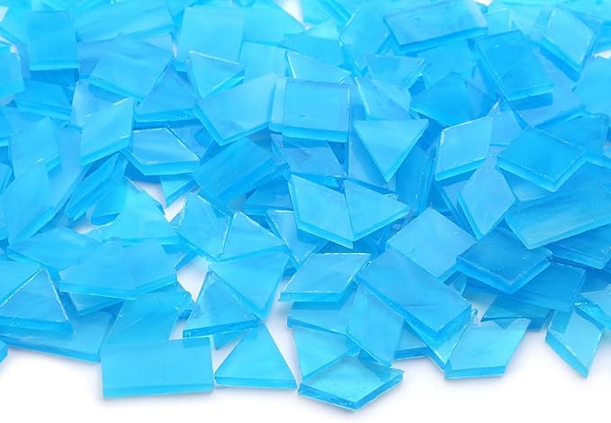 Lanyani 200 Pieces Glass Mosaic Tiles for Crafts,4 Shapes Mixed Colorful Tiffany Stained Glass Pieces,Square/Rectangle/Diamond/Triangle,Sky Blue