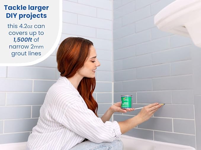 Grout Pen Grout Paint: Waterproof Tile Paint Grout Refresh Restorer for Floor, Kitchen & Bathroom Shower Tiles - Light Grey - Can Size for Larger Projects - 125ml (4.2oz)